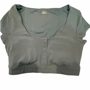 ALO Yoga Ribbed Scoop-Neck Crop Top in Olive
